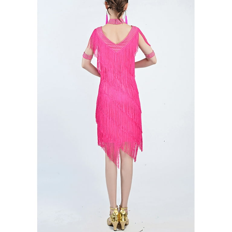 pink fringe flapper dress Whitewed Vintage Fringe Flapper Halloween Era Themed Event Outfit 1920 Dress Pink, Women's, Size: 4-6