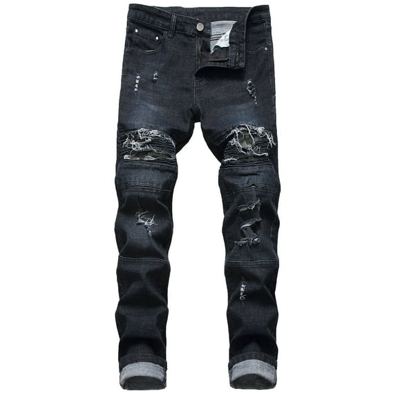 Men Jeans Fashion Ripped Small Feet Slim Stretchy Denim Jeans Casual Distressed Street Men's Pants