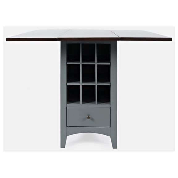 Jofran Asbury Park Solid Acacia Farmhouse Storage Counter Drop Leaf Dining Table with Storage and Wine Rack