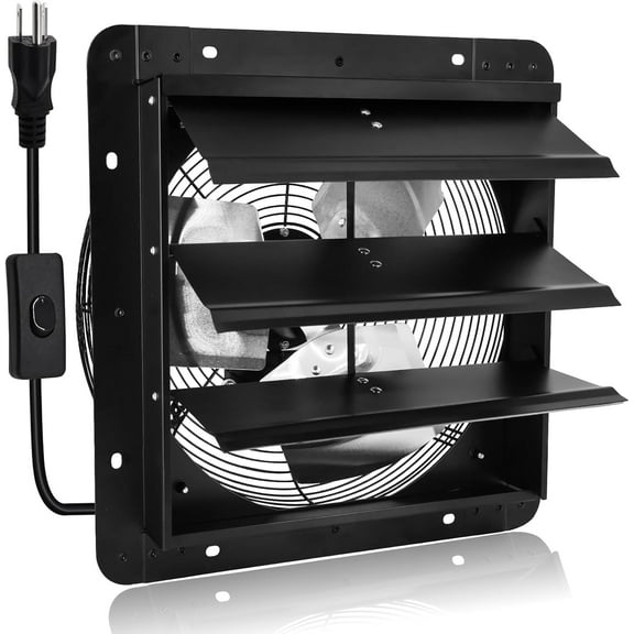 14 Inch Pure Copper Shutter Exhaust Fan, Black Through Wall Ventilation Exhaust Fan with ON/OFF Switch for Gable, Home, Shed, Garage, Basement, Kitchen, Attic Ventilation, 1088CFM, 1450RPM.