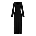 thumbnail image 4 of YHAJDS Women's Casual Dress,Long Sleeve Long Dress for Women Neck High Waist Flared Sleeve Solid Color Back Detail Ribbed Fabric Maxi Dress, 4 of 5