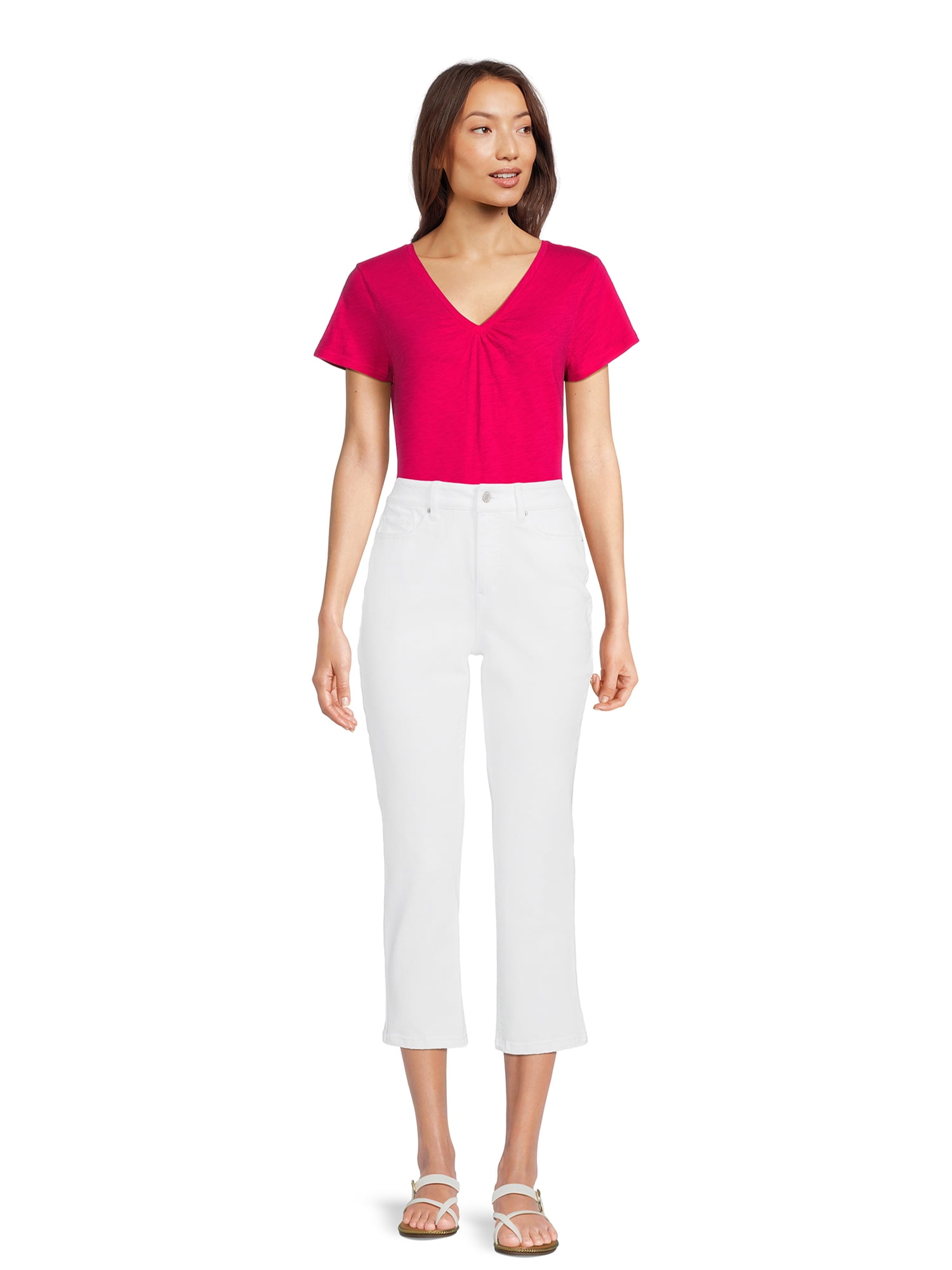 RealSize Women's Shirred V-Neck Tee with Short Sleeves, Sizes XS-3XL
