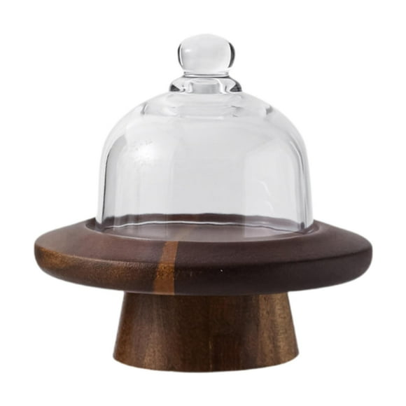veasfak Wooden Cake Stand Display Stand Clear Glass Dome Table Centerpiece Cake Dome Snack Fruit Dessert Plate Serving Tray for Party