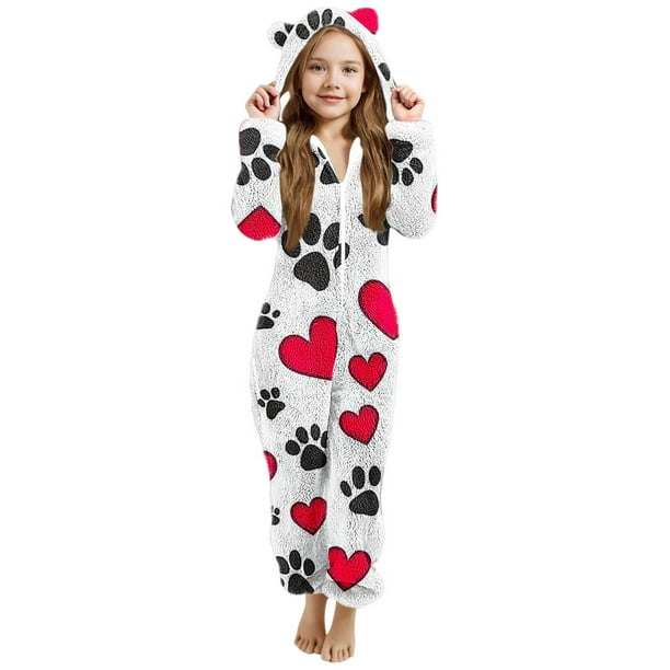 Mono de niña de manga larga con capucha y manga larga, pijama informal de invierno cálido, ropa de dormir para niña, mono de poliéster