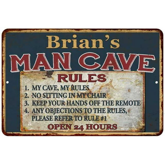 Brian's Man Cave Rules Chic Rustic Green Sign Home 8 x 12 High Gloss Metal 208120049167