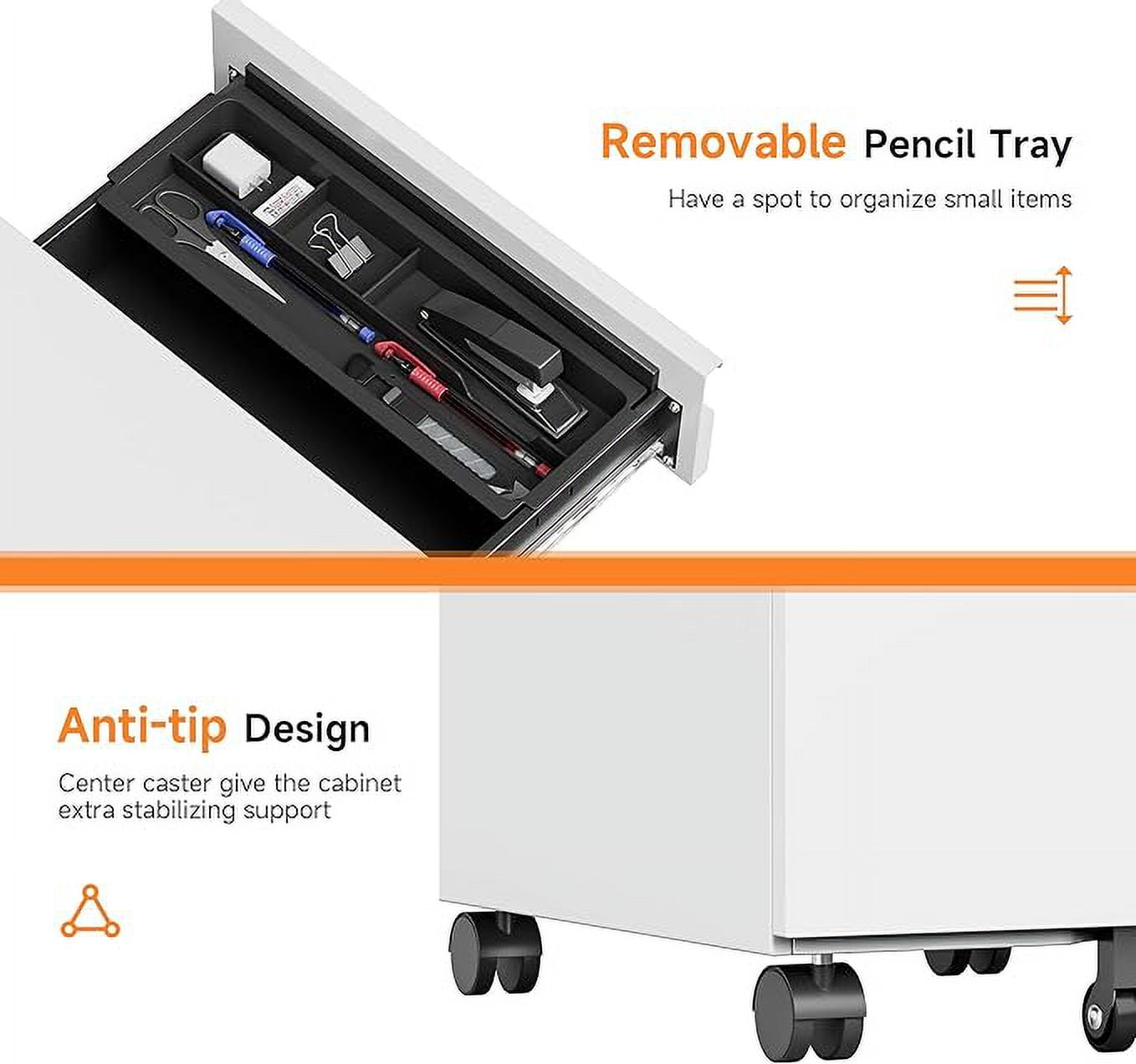 TOPASS 3-Drawer Mobile File Cabinet, Under Desk Storage, Office Metal Cabinet，Requires installation，White