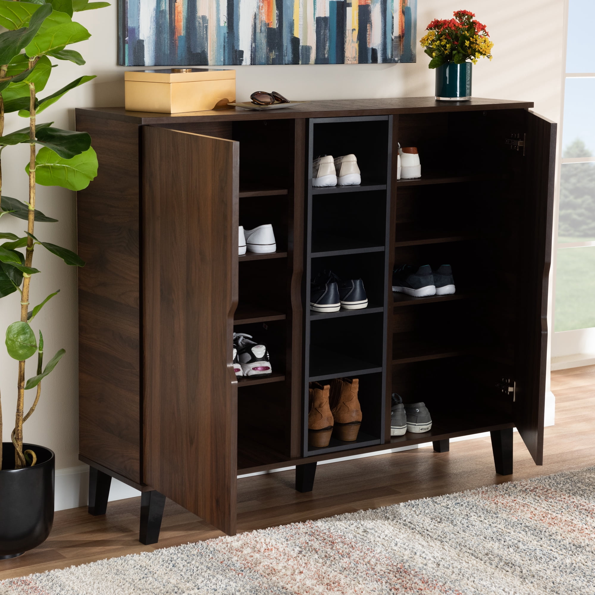Baxton Studio 2-Door Modern Shoe Cabinet, Grey, 119.00 lbs