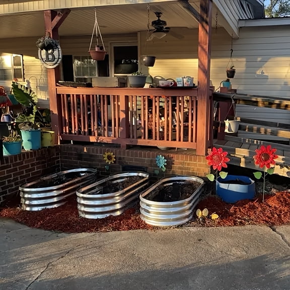 3-Pack Galvanized Oval Raised Garden Beds 4x2x1 Ft, Outdoor Bottomless Metal Planter Boxes for Vegetables, Flowers, Herbs & Fruits, Silver