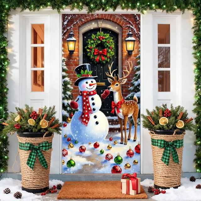Cortina navideña de poliéster de 35 x 72 pulgadas con diseño de Papá Noel | Decoración navideña duradera para puertas y paredes | Fácil de instalar
