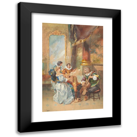 Johann Hamza 11x14 Black Modern Framed Museum Art Print Titled - Music Making in the House, a Quartet in a Baroque Ambiance
