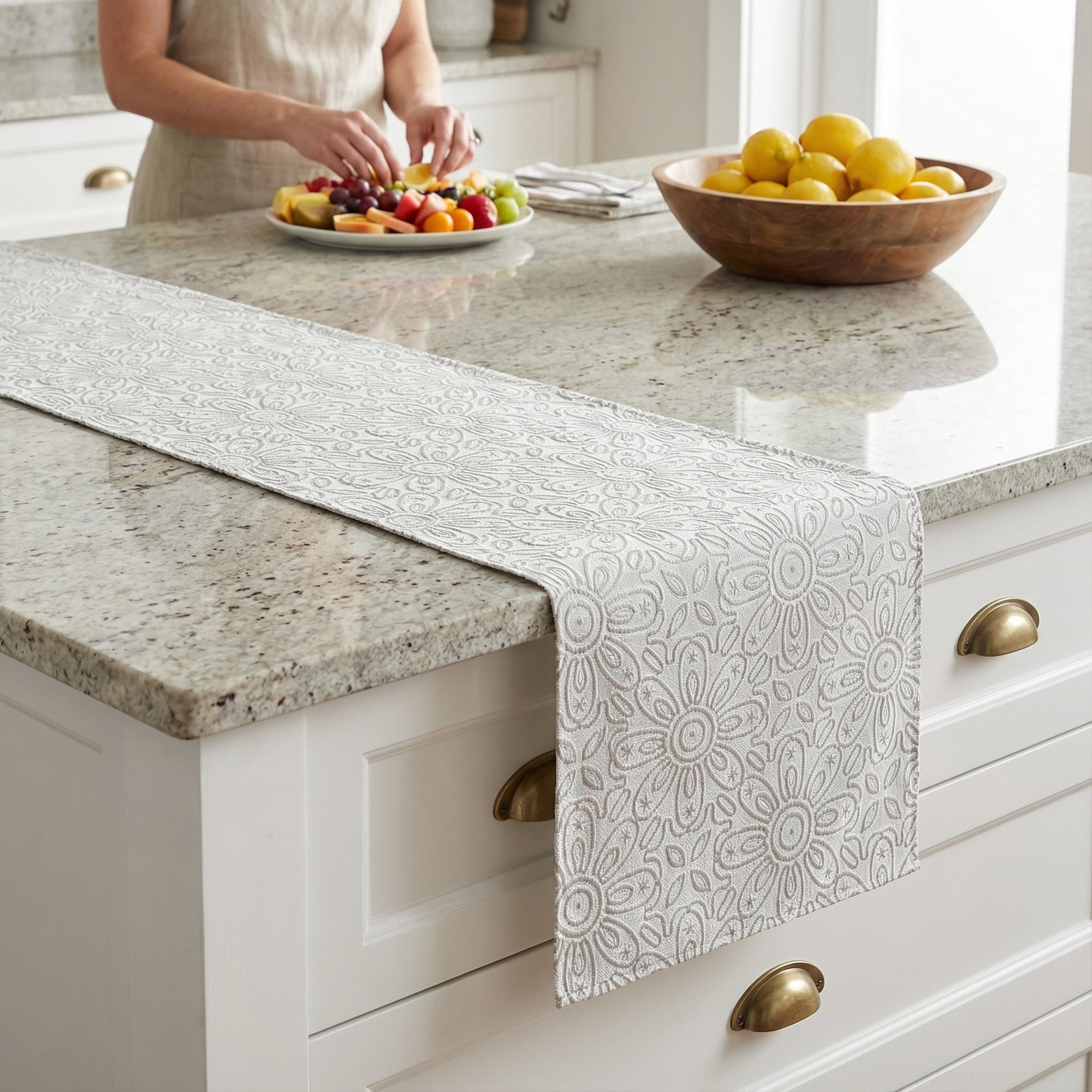 Unique Bargains Floral Elegant Polyester Kitchen Runner for Table Decor Gray 13.8"x63"