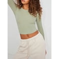 thumbnail image 5 of Arvbitana Women's Basic Pullover Slim Cropped Tops Solid Color Long Sleeve Shirts Round Neck Show Navel Clothes Streetwear, 5 of 6