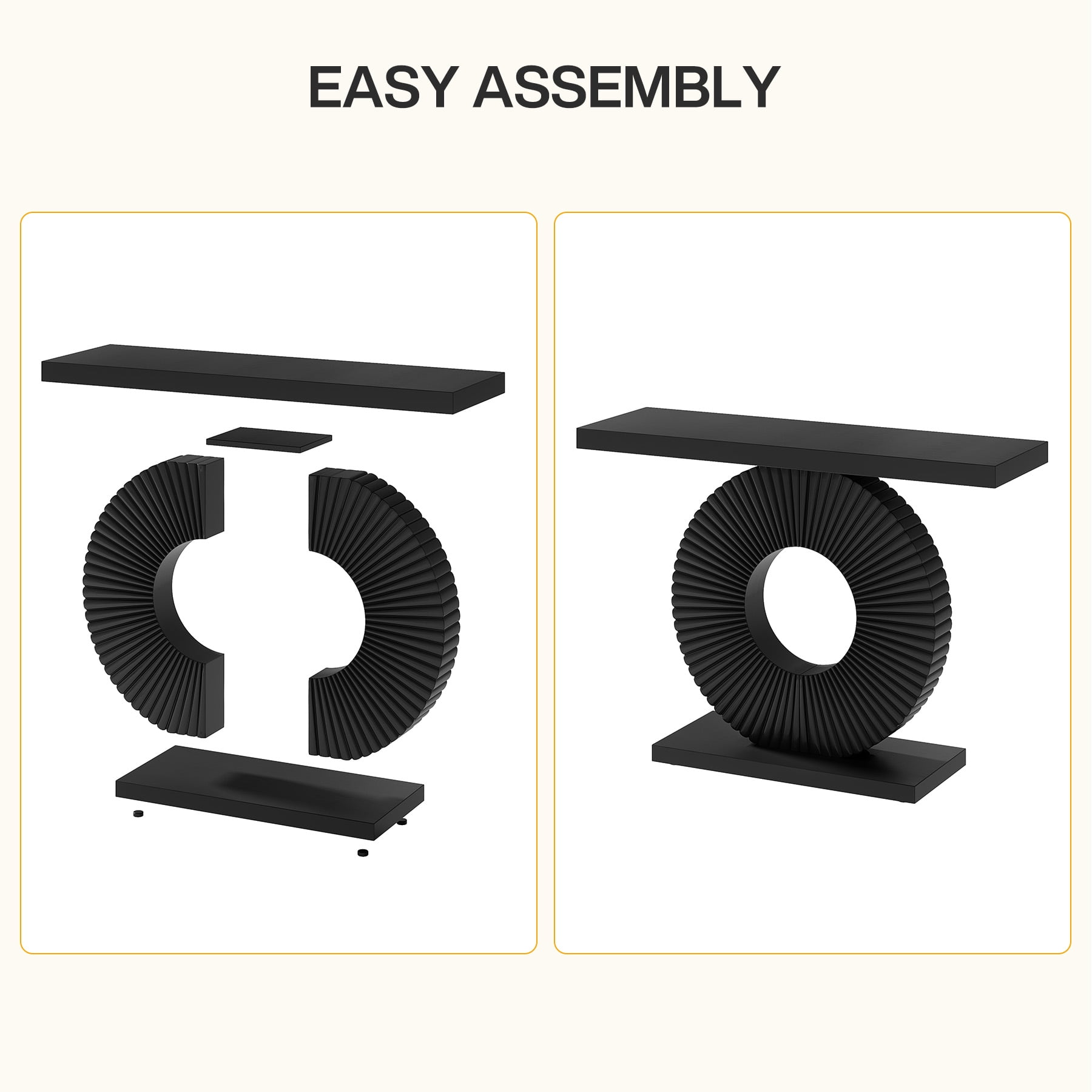 Fnova Console Table, 40" Wood Modern Art Narrow Long Side Table, Entryway Table with Round Base, Sofa Table, Accent Table for Living Room, Entryway, Hallway, Black