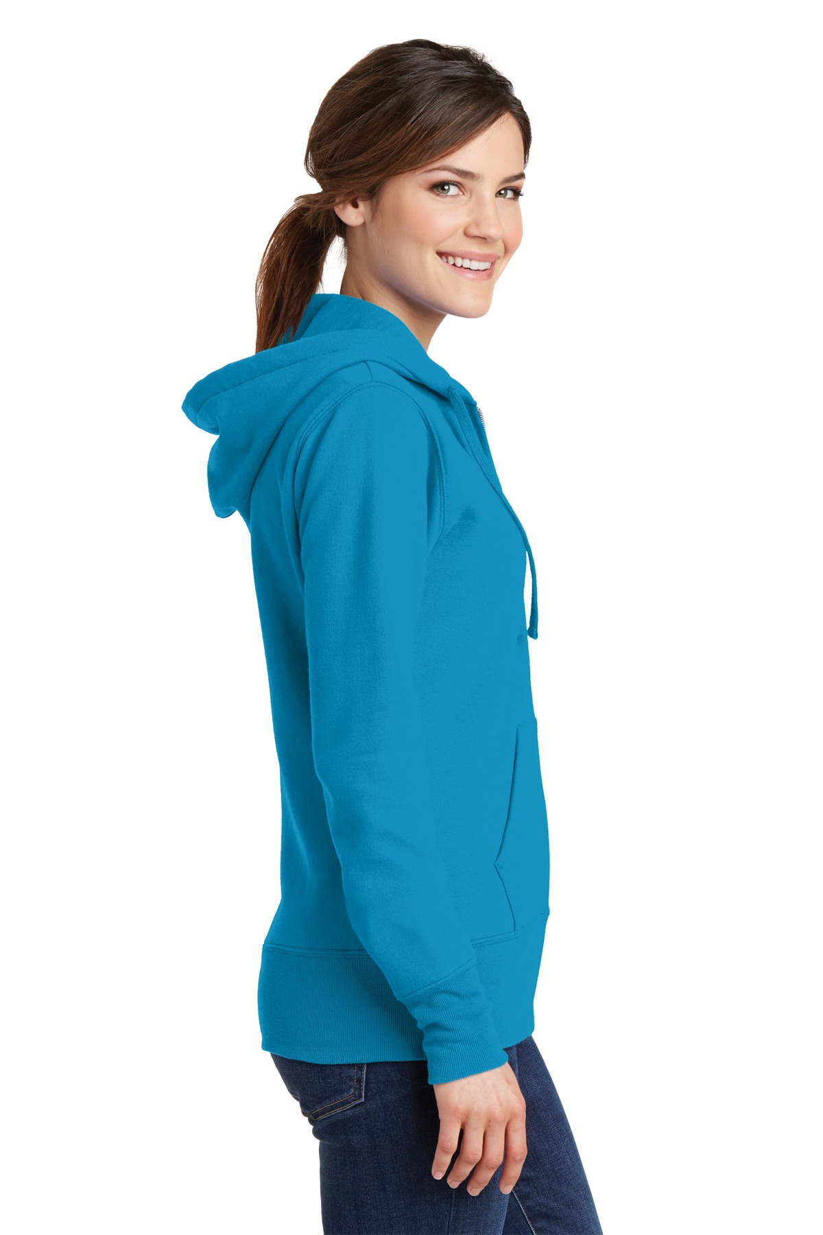 Port & Company Ladies Core Fleece Full Zip Hooded Sweatshirt-2XL (Neon Blue) - image 3 of 6