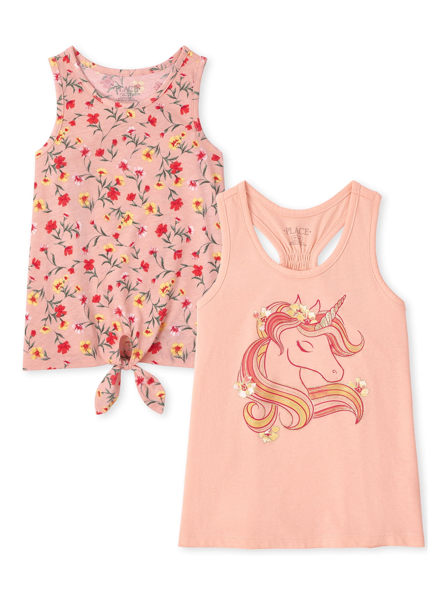 The Children's Place Girls Ruched Back and Tie Front Tank Tops, 2Pack