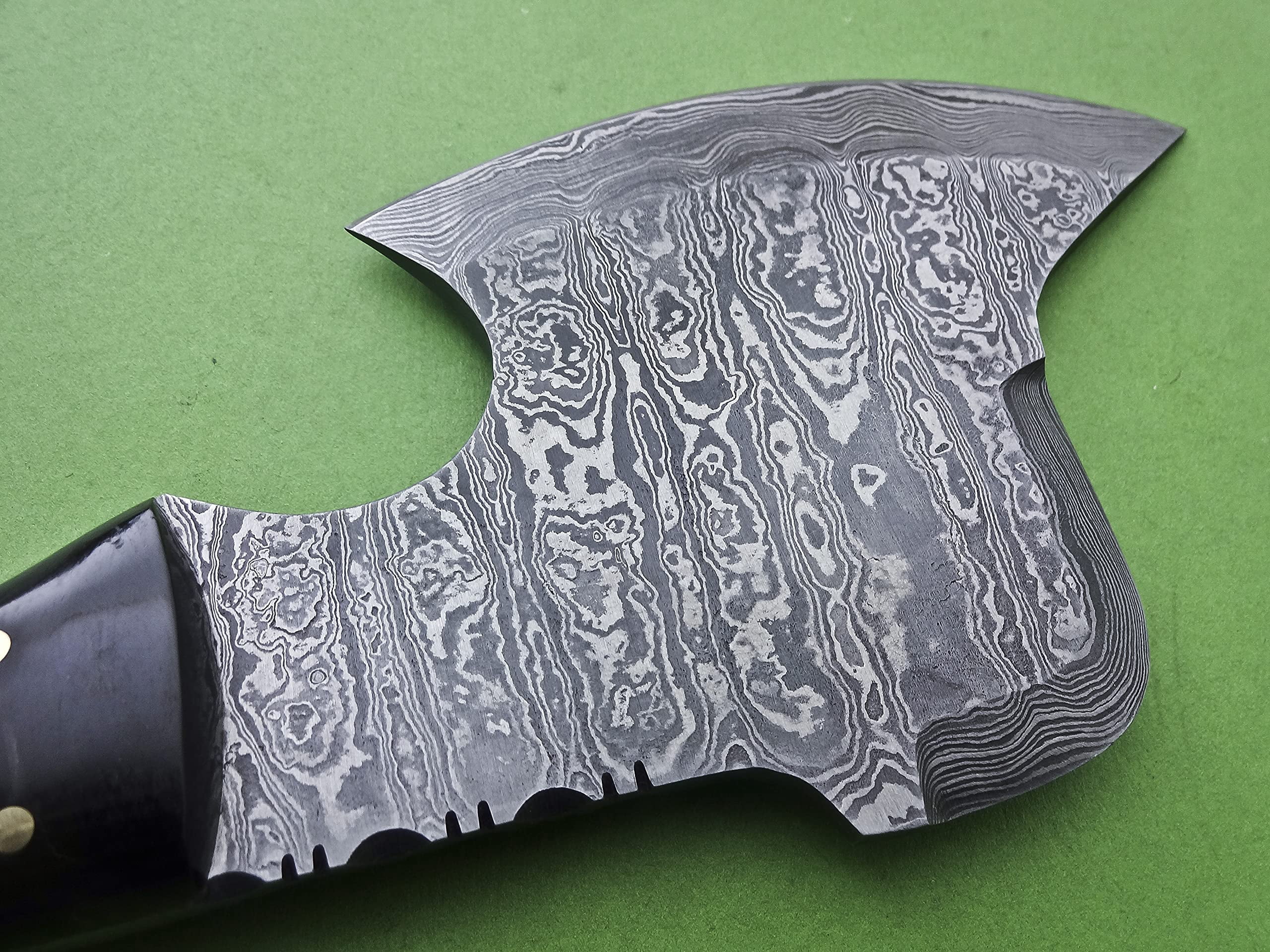 Poshland AX-45 Custom Handmade Damascus Steel 9 Inches Axe - Exotic Wood and Bull Horn Handle