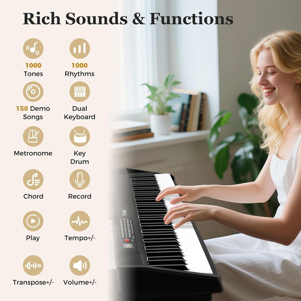 Topcobe 88 Key Foldable Piano Keyboard Portable Semi Weighted Electric Piano, Keyboard Piano, Music Keyboard-Black