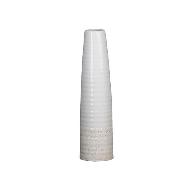 Benjara BM219110 Grand Vase Rond avec Motif Nervuré et Fond Moucheté&44; Blanc - Lot de 2