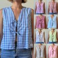 thumbnail image 7 of Gupgi Summer Women's Plaid Print Tank Tops Double Front Tie Closure V-Neck Sleeveless Gingham Vest, 7 of 7