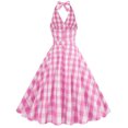 thumbnail image 3 of FYMNSI Women Retro Pink Gingham Classic Tea Dresses 50s Halter Plaid Checked Dress Tunic Swing Ruffle Dress L, 3 of 6