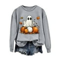 thumbnail image 2 of CLOISE Halloween Women Sweatshirt Trendy Ghost Print Pullover Sweatshirts Fall Long Sleeve Crewneck Hoodies Shirts Casual Tops Halloween Party Clothes Gray XL Spooky, 2 of 5