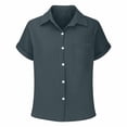 thumbnail image 4 of CPNG Girls Daily Casual Lapel Shirt Solid Color Short Sleeve Comfortable Breathable Loose Lapel Buttoned Shirts(Navy,9-10 Years), 4 of 5