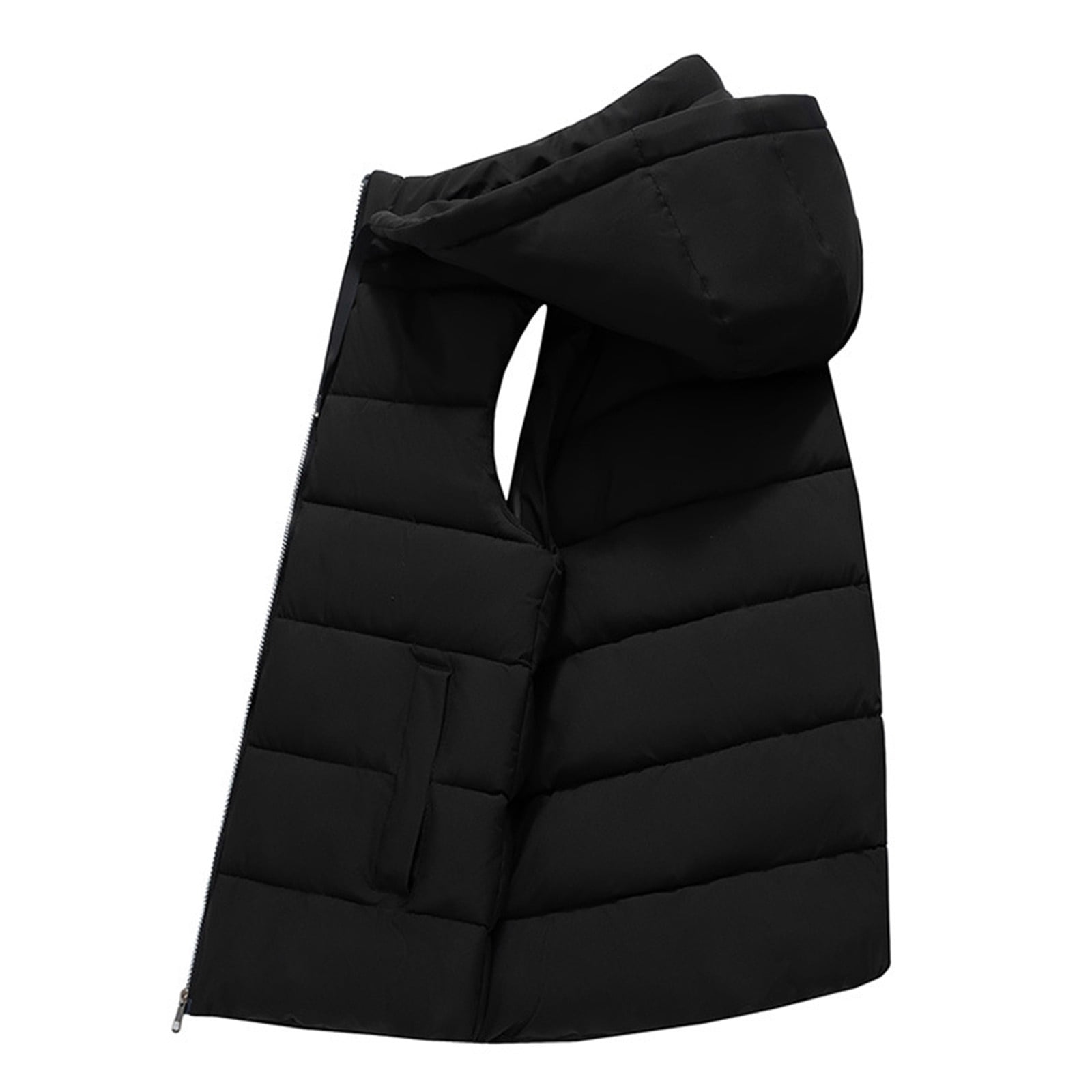 VBTAPA Mens Packable Vest Sleeveless Zip Up Hoodies Hooded Vest Coat Casual Outerwear Vests Lightweight Down Jacket with Pockets Black XXXXL