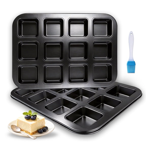 punada Brownie Pan with Dividers, 2 Pack 12-Cavity Nonstick Carbon Steel Square Muffin Pan, All Edges Design Baking Tray for Crispy Corner Brownies, Cupcakes and Cookies
