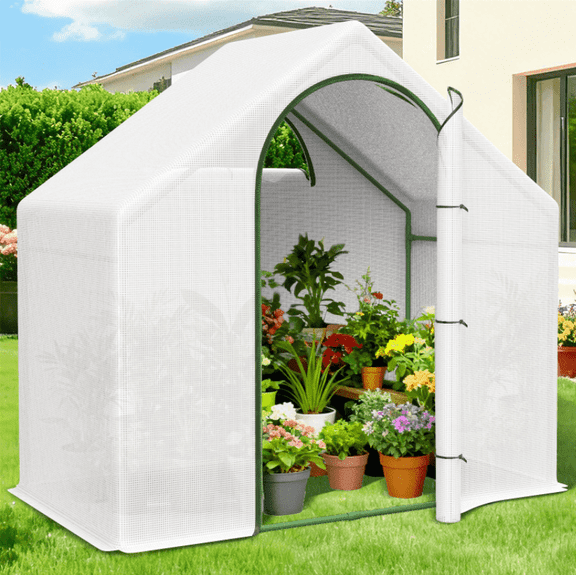 Greenhouse Indoor Outdoor Plant Gardening Green House, Semicircular Zip Doors and Side Windows, Walk in 6*5 ft, PE Cover, Clear