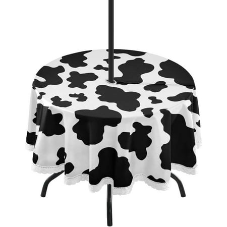

Hyjoy Cow Round Tablecloth with Zipper Umbrella Hole Waterproof Washable Polyester Fabric Table Cover for Outdoor Patio Garden Party 60 Inch