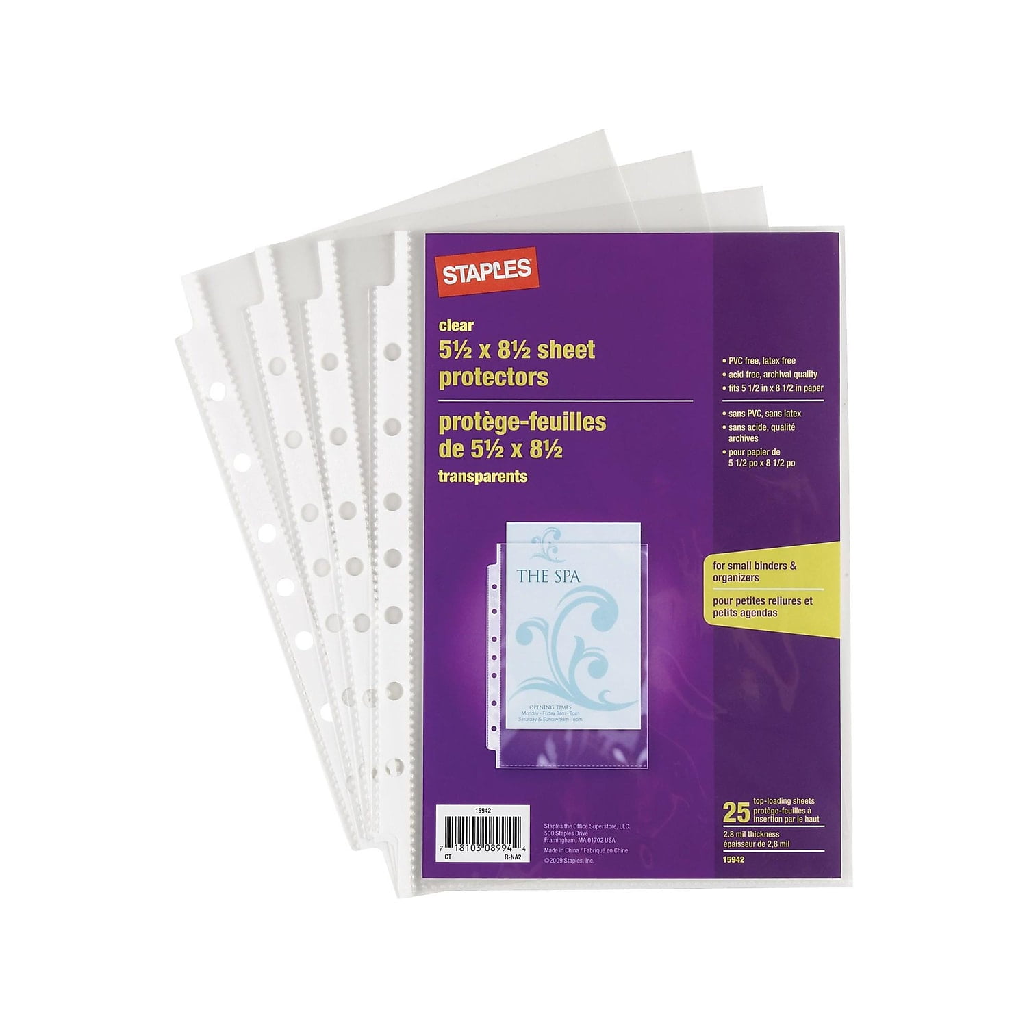 Staples 5-1/2' x 8-1/2' Sheet Protectors Clear 25/Pack 15942-US