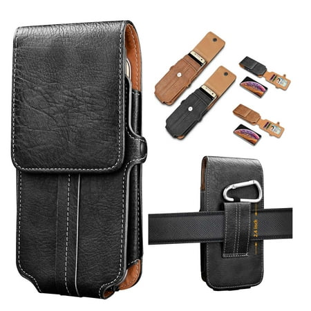 Njjex 6.1" iPhone XR / iPhone 11 / iPhone 12 Holster Case Vertical Leather Carrying Pouch with Belt Clip Loop -Black