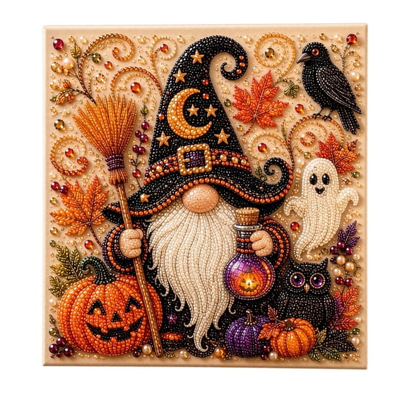 Halloween Gnome Crystal Bead Art DIY Kit, 5D Diamond Painting Set, Spooky Home Wall Decor, Fall Craft for Adults, Holiday Decoration
