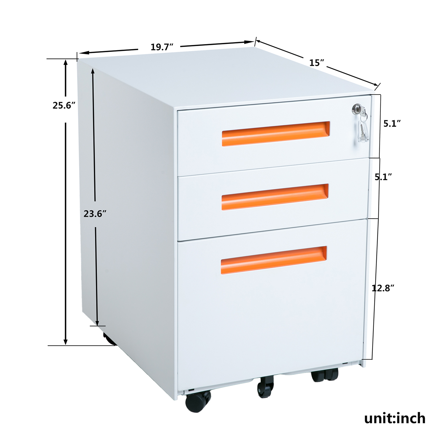 Topcobe Locking File 3 Drawers Rolling Metal Filing