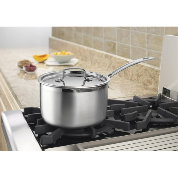 4-Quart Stainless Steel Saucepan with Lid, Triple Ply Cookware, Even Heat Distribution