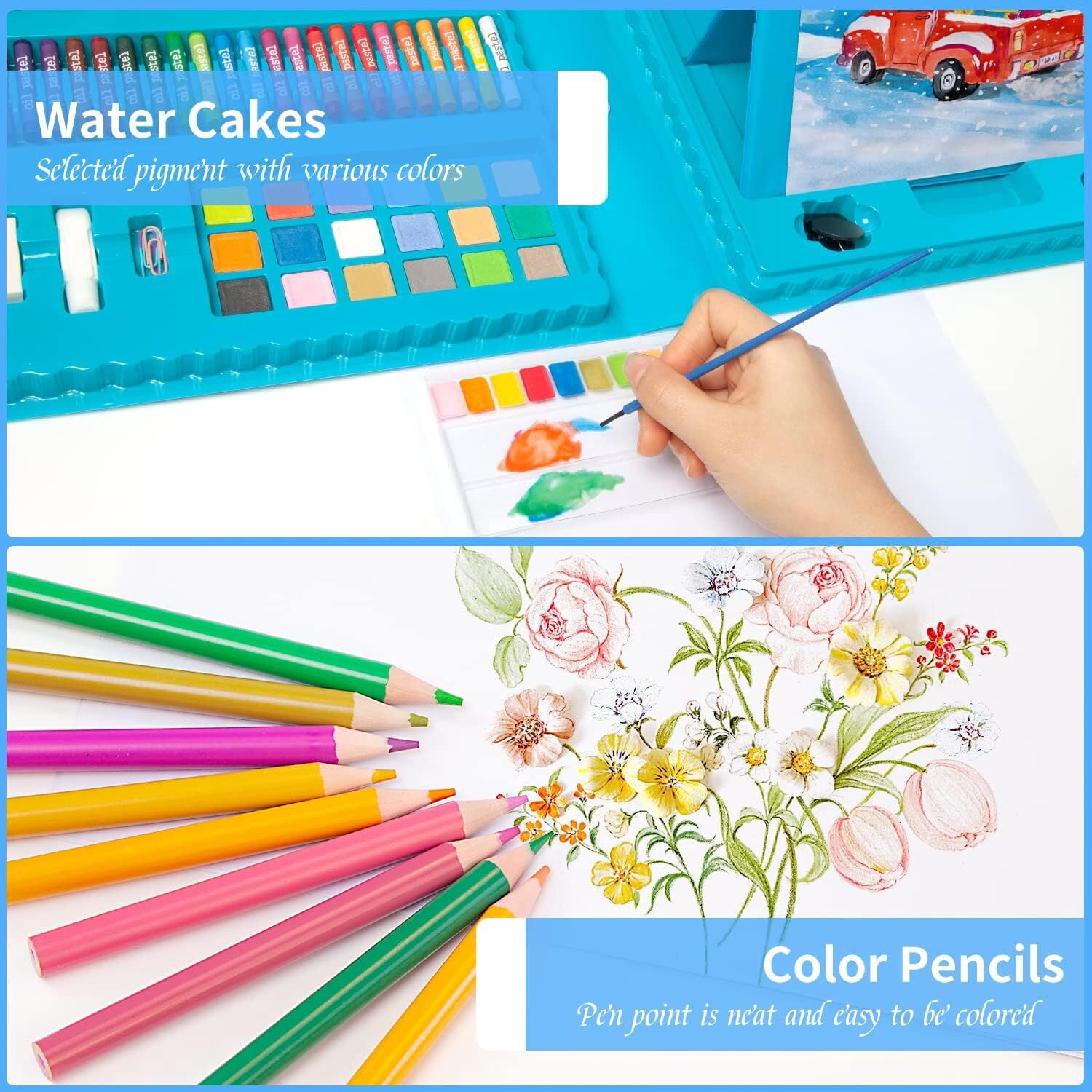 208 Pcs Art and Craft Supplies Colored Pencils - School Supplies Kit Painting Drawing Sketching Coloring Teens Girls Boys Kids Ages 6 7 8 9 10 11 12 Years Old with Oil Pastels Crayons