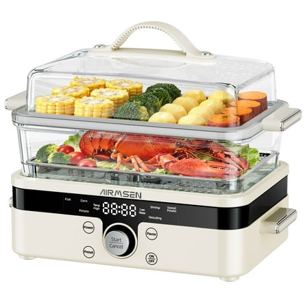 AIRMSEN 8-in-1 Glass Food Steamer for Cooking, 1200W Electric Vegetable Steamer with Removable Water Tank, 12H Delay Start & Auto Warm Mode, BPA-Free