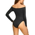 thumbnail image 3 of SHCKE Women One Piece Off Shoulder Long Sleeve Bodysuit Shapewear Tummy Control Body suit Seamless Tops Bodysuit for Women, 3 of 8