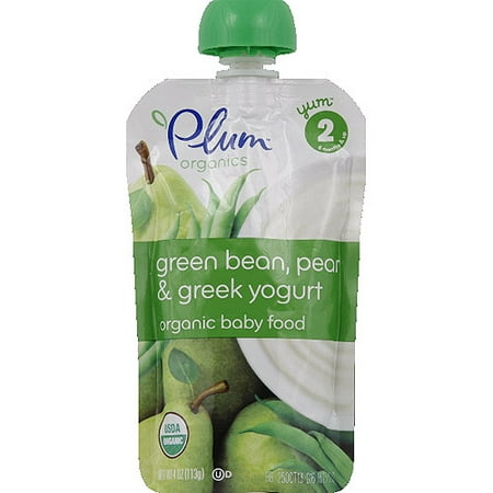 Plum Organics Green Bean, Pear & Greek Yogurt Yum 2 Organic Baby Food, 4 oz, (Pack of 6)