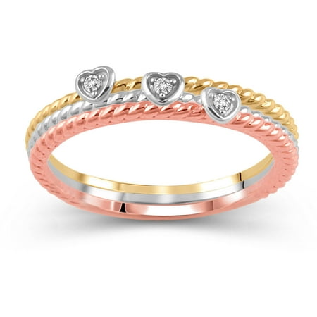 0.04 Carat T.W. Diamond 10kt Tri-Tone Gold Heart Stackable Ring