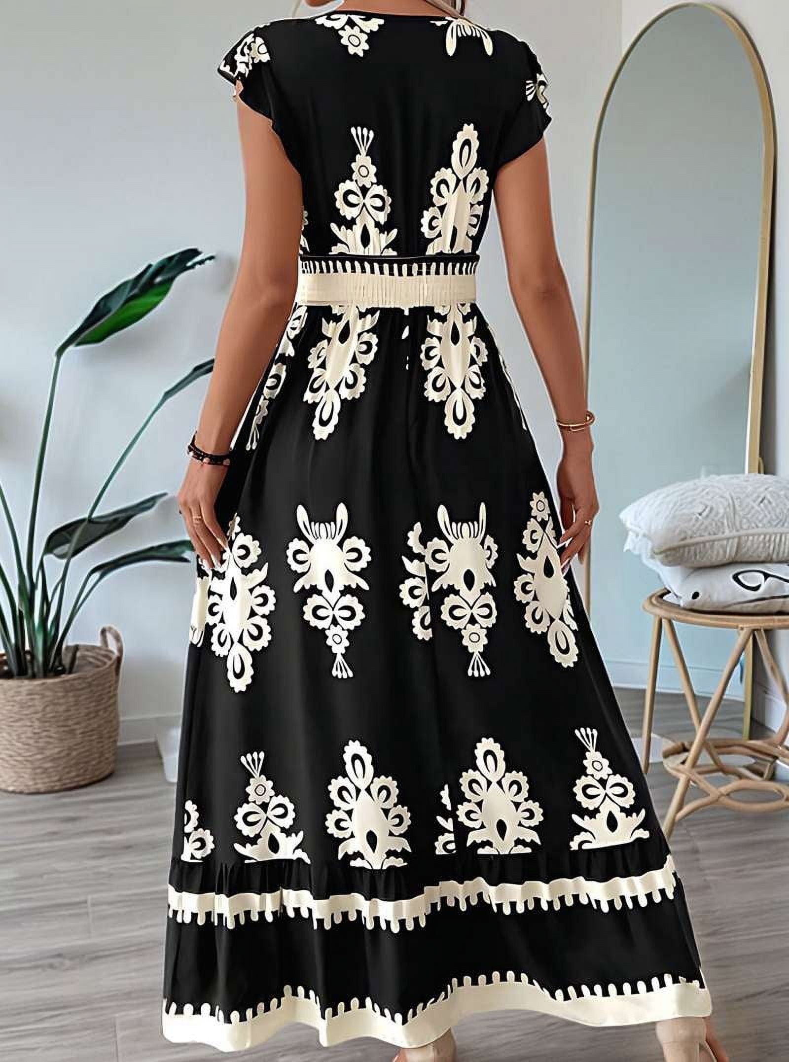 Summer Dresses for Women 2025 Casual Ruffle Sleeves Dress Sundresses Boho Beach Dresses Black XL