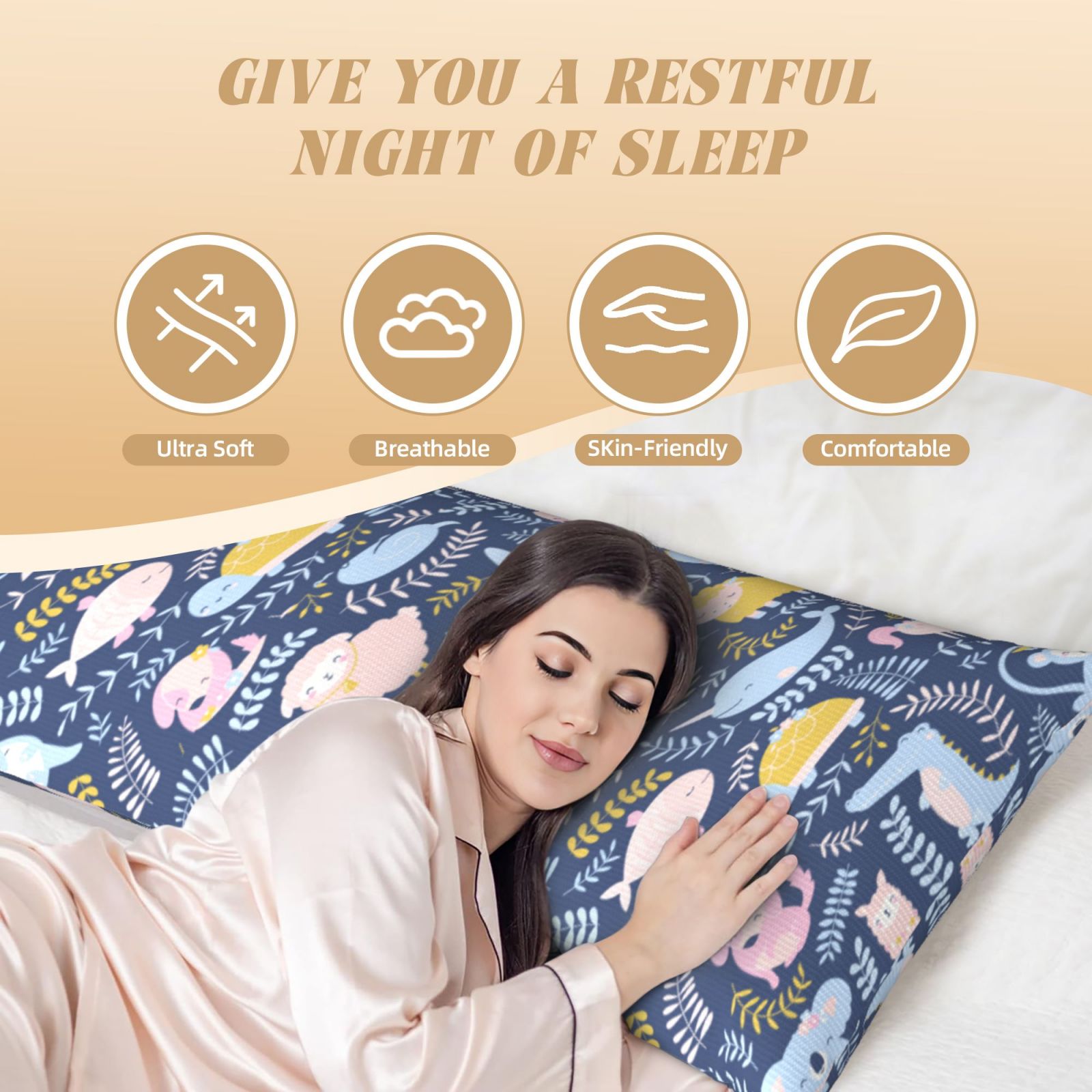 Naloa Cute Baby Animals Super Soft 20x60 Body Pillow Case,Long Side Hidden Zipper（PILLOWS ARE NOT INCLUDED）
