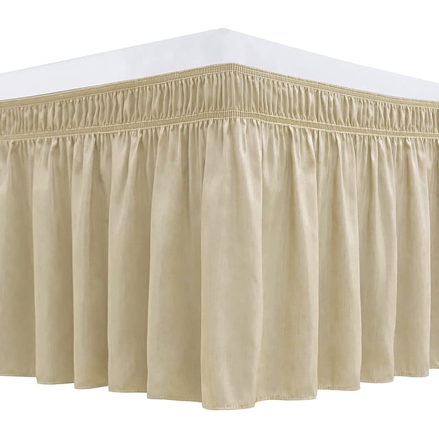 GFDYREE Wrap Around Bed Skirts with Adjustable Belts for King & Cal King Beds 15" Drop, Sand Elastic Dust Ruffles Easy Fit Wrinkle Resistant Silky Fabric Solid Machine Washable