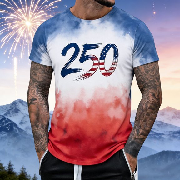 250 Anniversary USA Tshirt Men's Short Sleeve Crew Neck Anniversary Print Everyday Casual Graphic 4Th of July Shirts Men White L