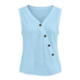 thumbnail image 4 of Craaazy Womens Sleeveless Tank Tops Plus Size Solid Color Loose V Neck Sleeveless Button Down Shirts, Unique Diagonal Buttons Sleeveless Tops for Daily Wear Outfits, 4 of 9
