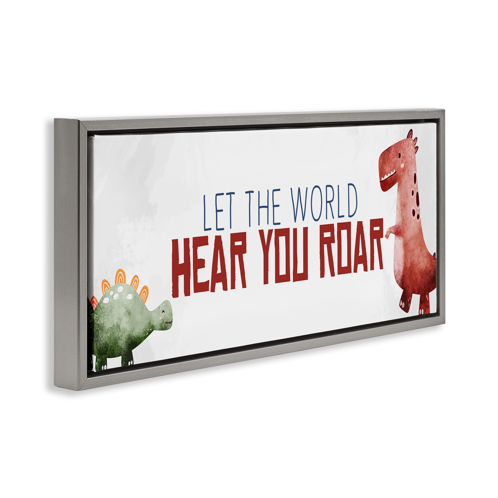 Stupell Industries Hear You Roar Dinosaurs Animals & Insects Painting Gray Floater Framed Canvas Art Print Wall Art, 31 x 14