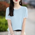 thumbnail image 2 of HXWCHs Women Solid Plus Size T Shirt Women's Short Sleeve T-Shirt Comfortable Allergy Friendly Blouse for Everyday Wear XXL Light Blue, 2 of 4