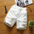 thumbnail image 1 of Men Shorts Solid Color Cotton Blended Casual Summer Beach Cropped Pants With Drawstring, 1 of 5