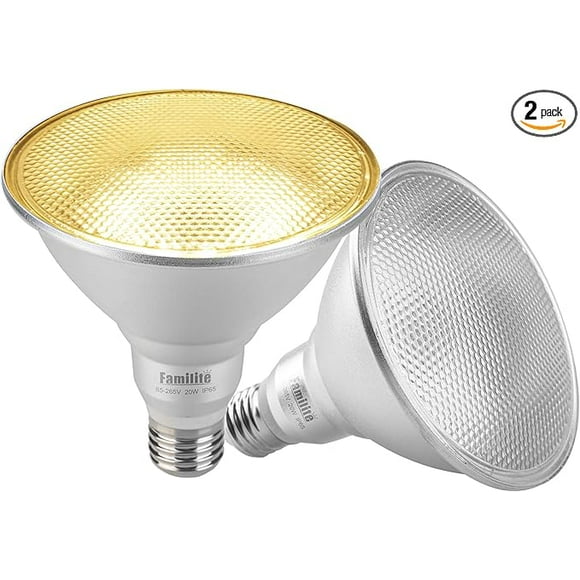 Dusk to Dawn PAR38 LED Flood Light Bulbs with Auto On/Off Light Sensor for Porch Security or Landscape Lighting, 20W = 100W, IP65 Waterproof, Warm White, Pack of 2
