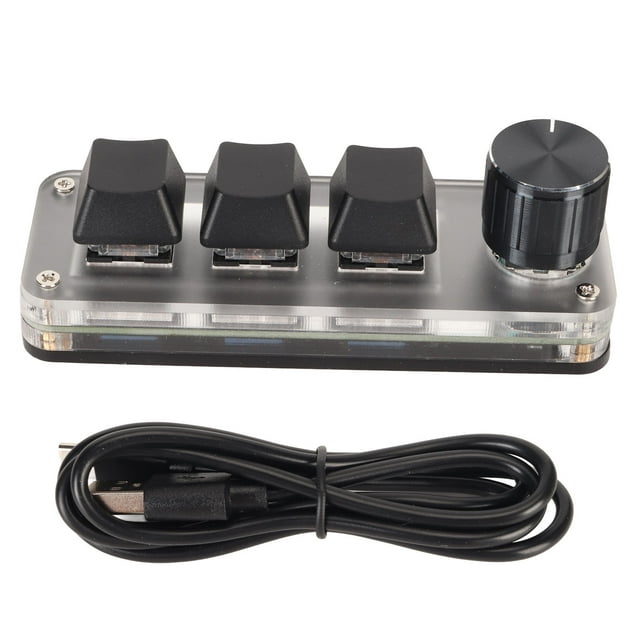 Mini teclado USB de 3 teclas con perilla, conexión por cable programable tipo C, interruptor azul, teclado con una mano para juegos